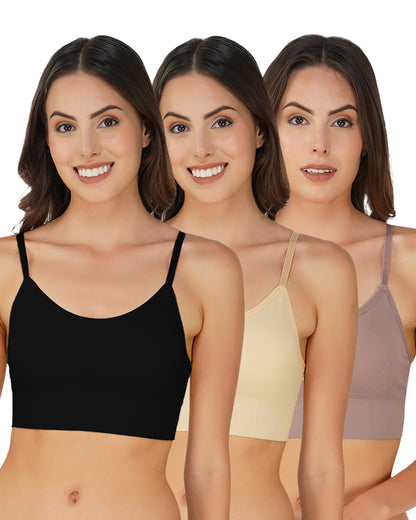 Arc de Shapes Full Coverage Nylon with Spandex Removal Lightly Padded Sports Bra | Fits 28 to 34 Pack of 3