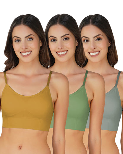 Arc de Shapes Full Coverage Nylon with Spandex Removal Lightly Padded Sports Bra | Fits 28 to 34 Pack of 3