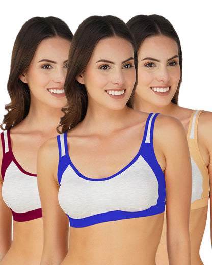 Arc de Shapes Women Wirefree Full Coverage Non Padded Active sports Bra (Pack of 3) - FREE GIFT INSIDE