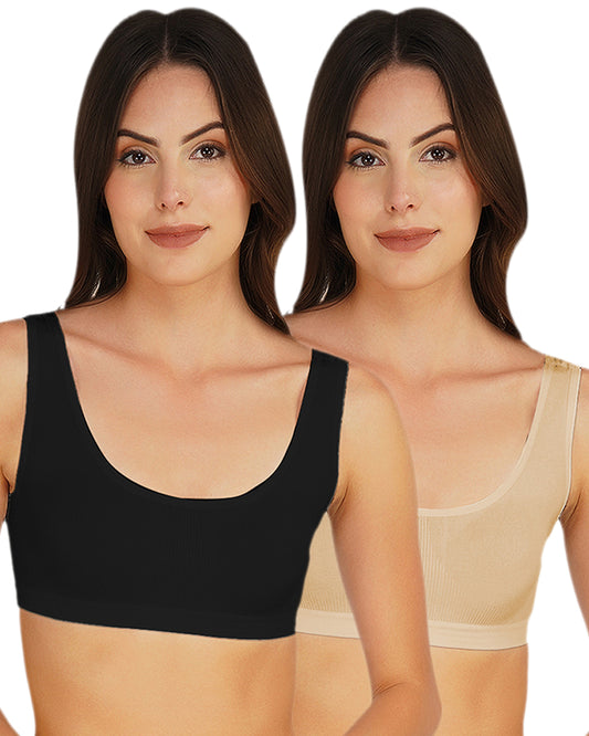 Arc de Shapes - Women Wire Free Full Coverage Non Padded Sports Air Bra - (Pack of 2) - FREE GIFT INSIDE