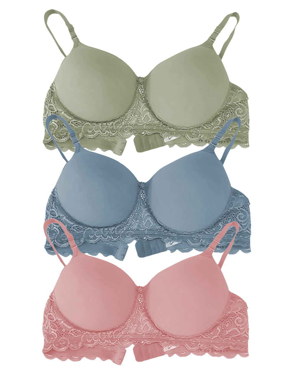 Lightly Padded Non Wired Bralette Bra Set (Pack of 3) (Peach, Blue, Green)