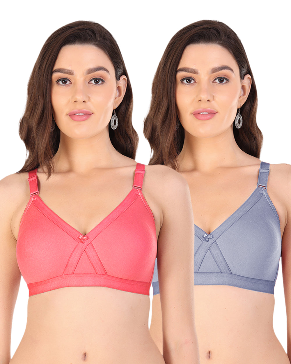 Arc de Shapes Women Cotton Blend Non Padded Non-Wired Full Coverage Multi Color Everyday Cross Fit Bra with Adjustable Straps (Pack of 2) - FREE GIFT INSIDE