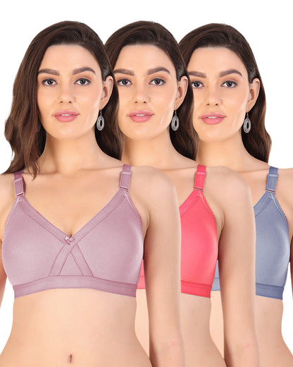 Arc de Shapes Women Cotton Blend Non Padded Full Coverage Multicolor Cross-Fit Everyday Bra (Pack of 3) - FREE GIFT INSIDE