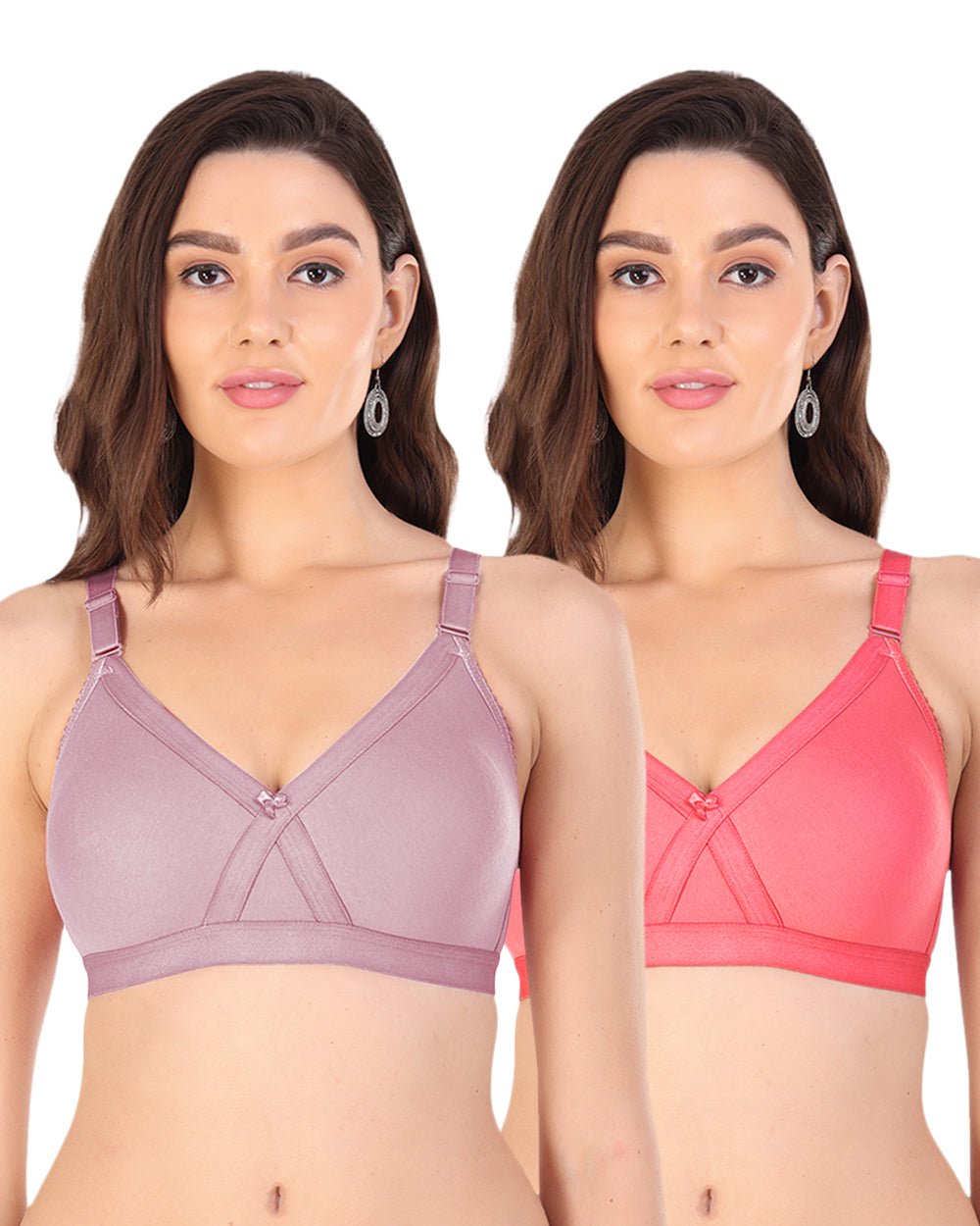 Arc de Shapes Women Cotton Blend Non Padded Non-Wired Full Coverage Multi Color Everyday Cross Fit Bra with Adjustable Straps (Pack of 2) - FREE GIFT INSIDE