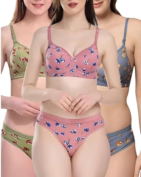 Every Day Printed Bra Panty Set Pack of 3