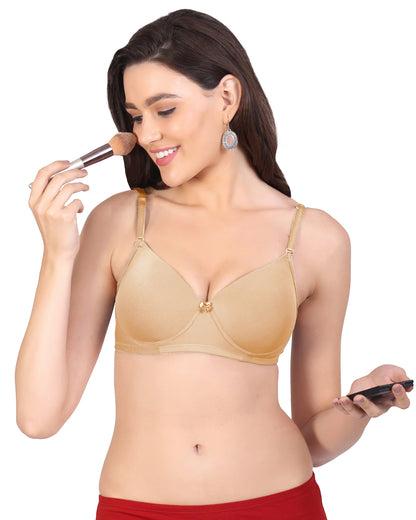 Arc de Shapes - Women Lycra Lightly Padded Non-Wired Full Coverage  Everyday T-Shirt Bra with Detachable Straps - FREE GIFT INSIDE