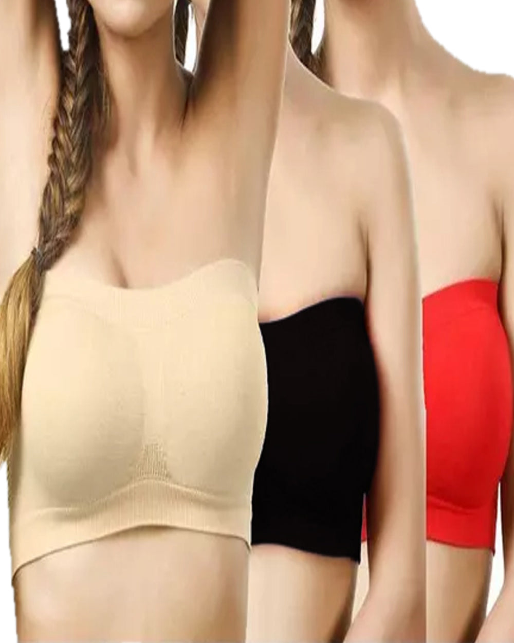 Arc de Shapes - Women Spandex with Nylon Wire Free Full Coverage Non Padded Tube Bra (Pack of 3) - FREE GIFT INSIDE