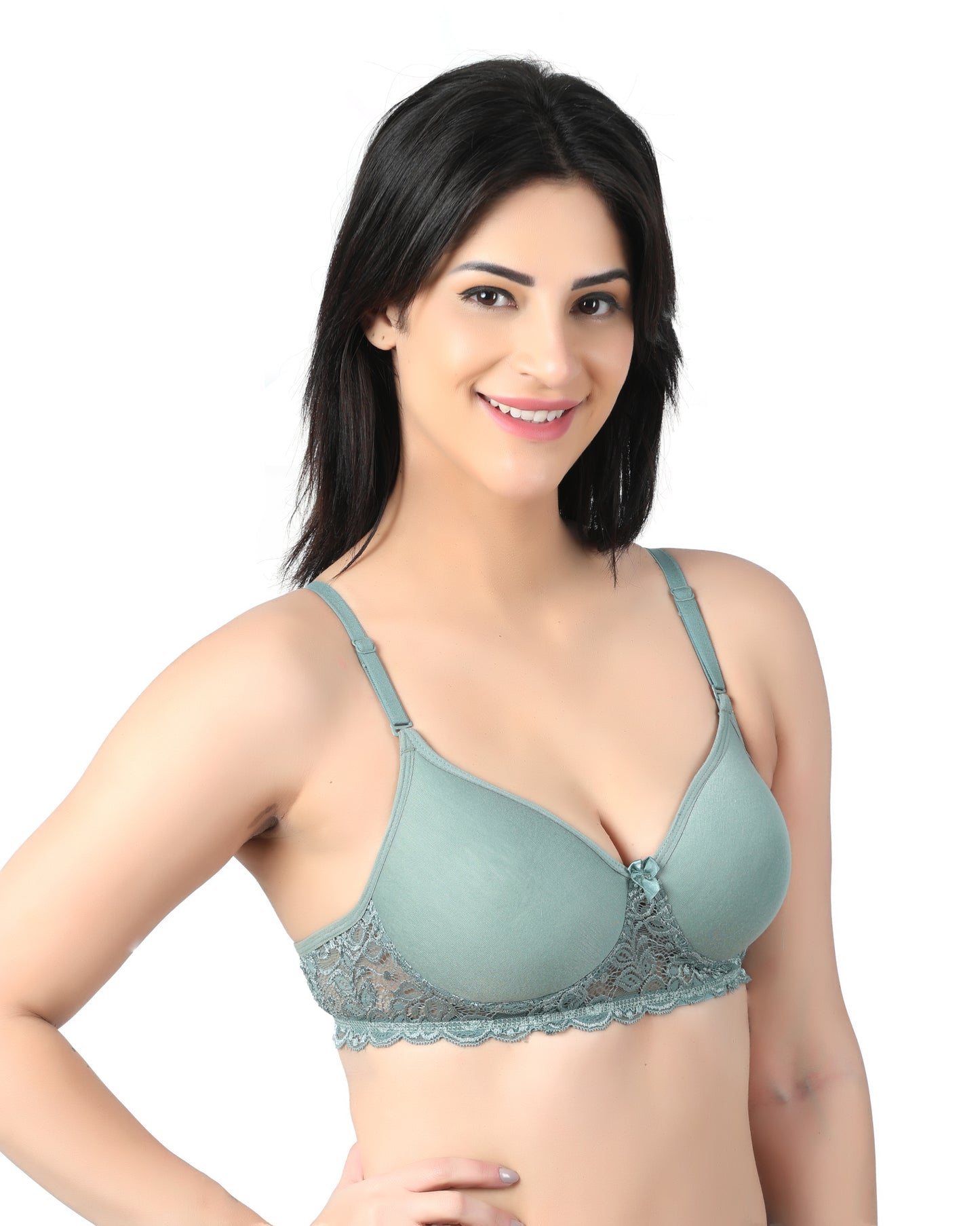 Lightly Padded Non Wired Bralette Bra Set (Pack of 3) (Peach, Blue, Green)