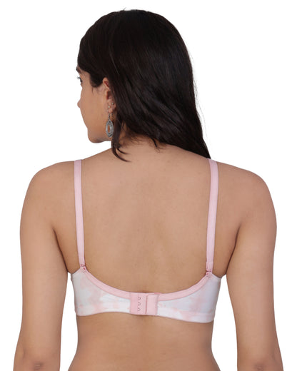 Arc de Shapes Women's Pink Abstract Bra – Medium Padded, Non-Wired T-Shirt Bra with Detachable Straps and 3 Hook & Eye Closure | FREE GIFT INSIDE