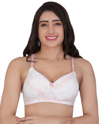 Arc de Shapes Women's Pink Abstract Bra – Medium Padded, Non-Wired T-Shirt Bra with Detachable Straps and 3 Hook & Eye Closure | FREE GIFT INSIDE