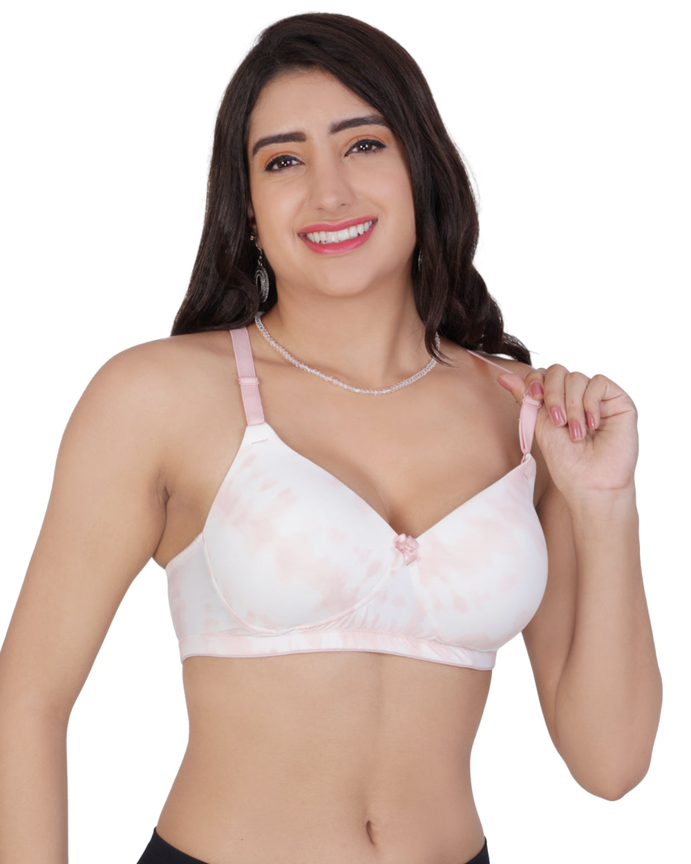 Arc de Shapes Women's Pink Abstract Bra – Medium Padded, Non-Wired T-Shirt Bra with Detachable Straps and 3 Hook & Eye Closure | FREE GIFT INSIDE