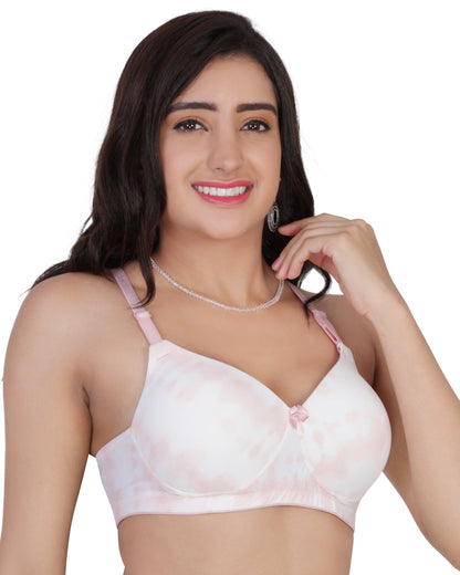 Arc de Shapes Women's Pink Abstract Bra – Medium Padded, Non-Wired T-Shirt Bra with Detachable Straps and 3 Hook & Eye Closure | FREE GIFT INSIDE