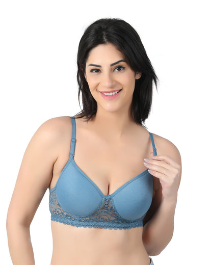 Bralette-Padded-Bra-Set-for-Women-Blue-Front