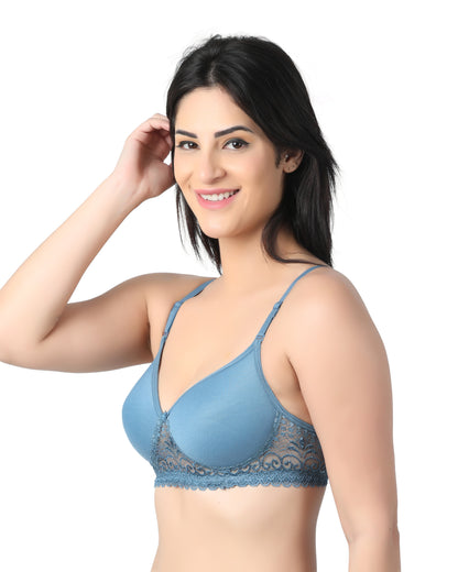 Bralette Padded Bra Set for Women Blue Right