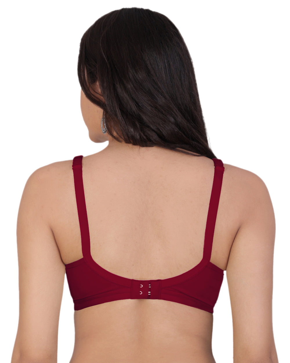 Arc de Shapes Women's Non-Padded Non-Wired Cotton Blend Bra – Moulded Cup with Adjustable Straps and Unique Stitching for Everyday Comfort Maroon - FREE GIFT INSIDE