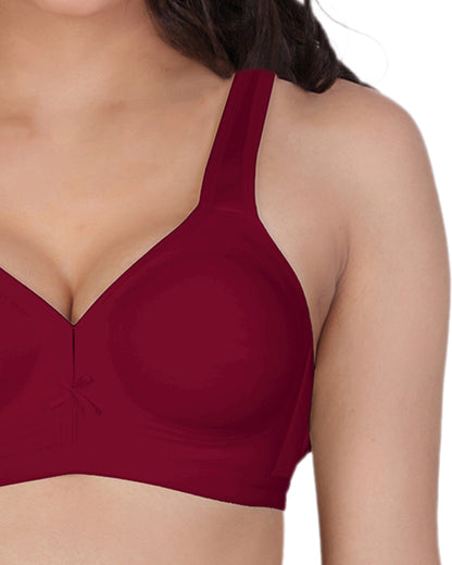 Arc de Shapes Women's Non-Padded Non-Wired Cotton Blend Bra – Moulded Cup with Adjustable Straps and Unique Stitching for Everyday Comfort Maroon - FREE GIFT INSIDE