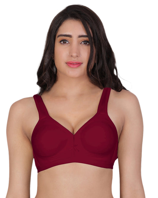 Arc de Shapes Women's Non-Padded Non-Wired Cotton Blend Bra – Moulded Cup with Adjustable Straps and Unique Stitching for Everyday Comfort Maroon - FREE GIFT INSIDE