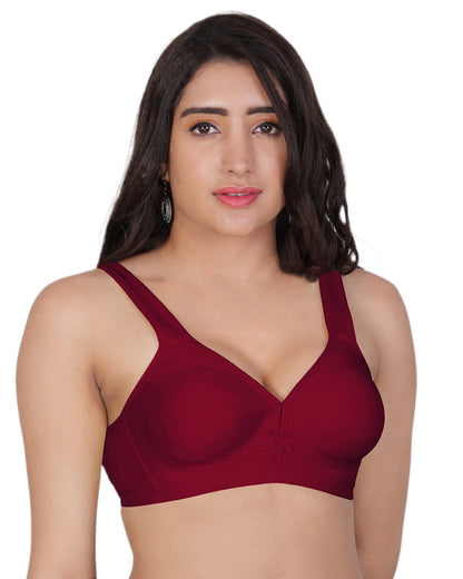 Arc de Shapes Women's Non-Padded Non-Wired Cotton Blend Bra – Moulded Cup with Adjustable Straps and Unique Stitching for Everyday Comfort Maroon - FREE GIFT INSIDE