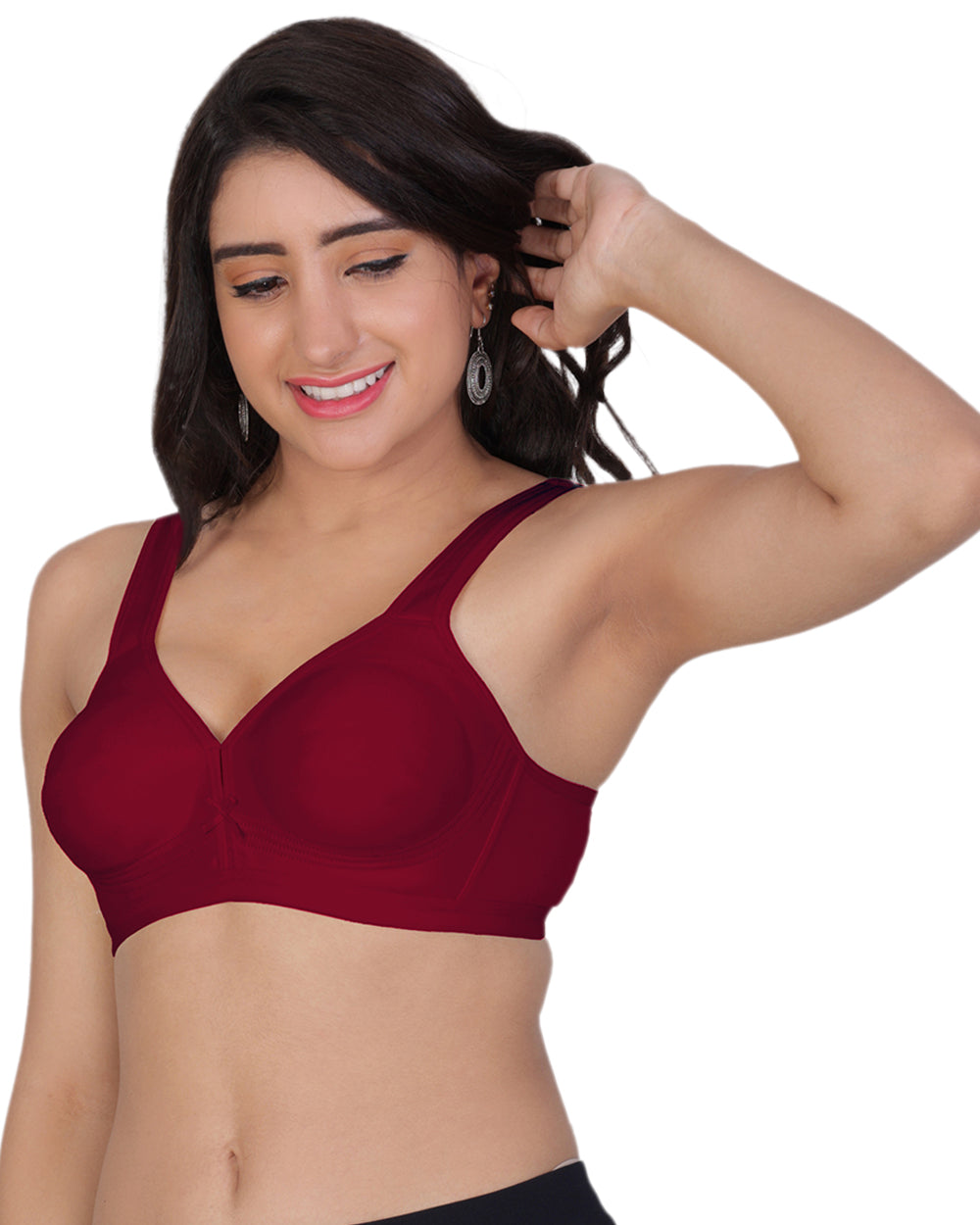 Arc de Shapes Women's Non-Padded Non-Wired Cotton Blend Bra – Moulded Cup with Adjustable Straps and Unique Stitching for Everyday Comfort Maroon - FREE GIFT INSIDE