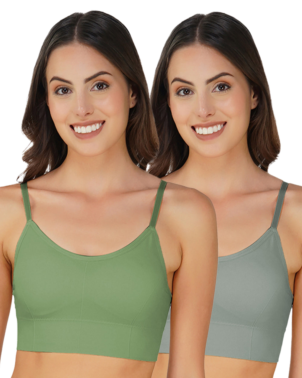 Full Coverage Lightly Padded Sports Bra Set Gray Green Front
