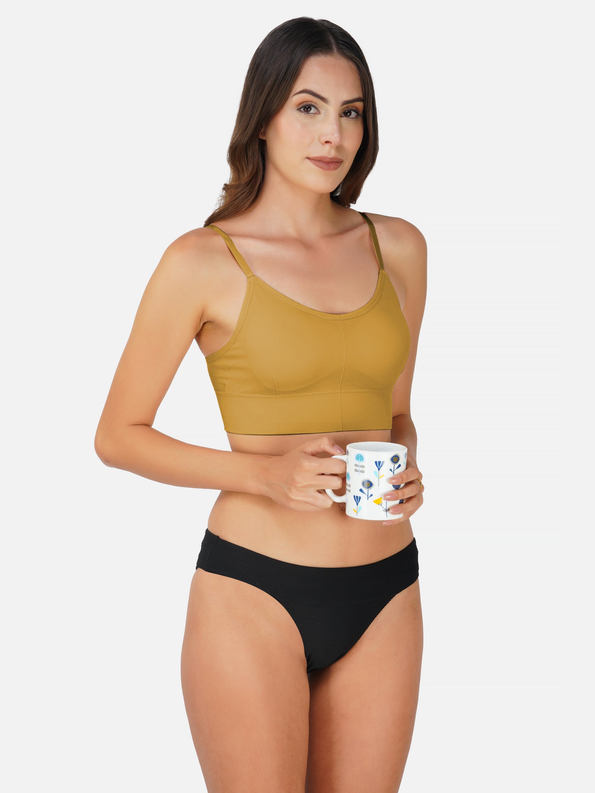 Full Coverage Lightly Padded Sports Bra Set mustard Style
