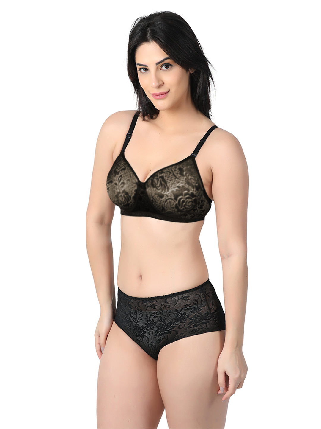 Full Coverage Medium Padded Net Sexy Bra Panty Set Left View