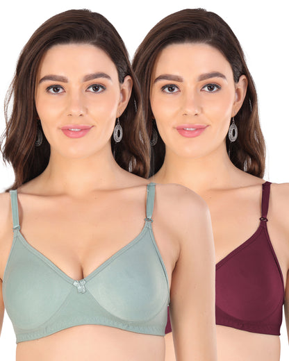 Arc de Shapes Women Cotton Blend Non Padded Non-Wired Full Coverage Blue Green Color Everyday T-Shirt Bra  (Pack of 2) - FREE GIFT INSIDE