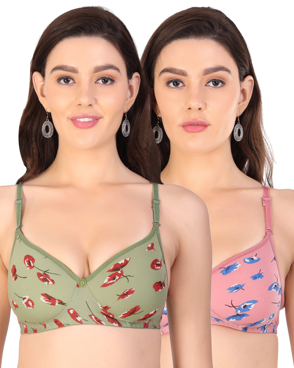 Arc de Shapes Women Cotton Blend Lightly Padded Non-Wired Full Coverage Everyday T-Shirt Bra with Detachable Straps (Pack of 2) - FREE GIFT INSIDE