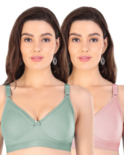 Arc de Shapes Women Cotton Blend Non Padded Non-Wired Full Coverage Everyday T-Shirt Bra with Adjustable Straps (Pack of 2) - FREE GIFT INSIDE