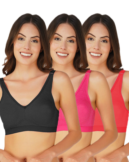 Arc de Shapes - Women Cotton Blend Non-Padded Wire Free All Day Comfort T-Shirt Bra (Pack of 3) - FREE GIFT INSIDE