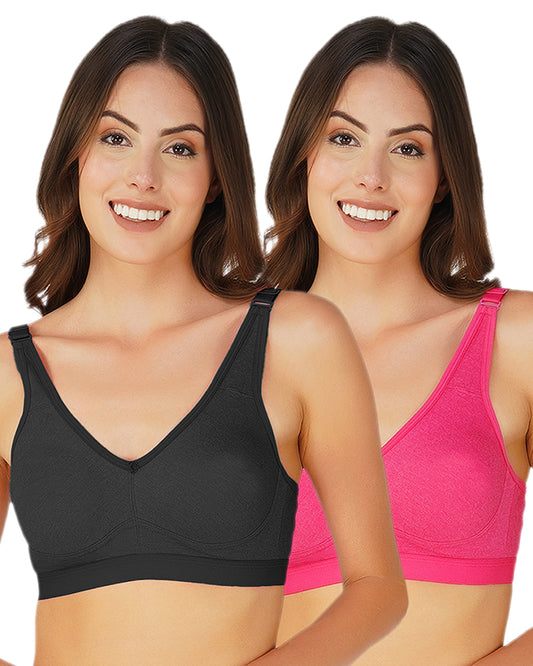 Arc de Shapes - Women Cotton Blend Non-Padded Wire Free All Day Comfort T-Shirt Bra (Pack of 2) - FREE GIFT INSIDE