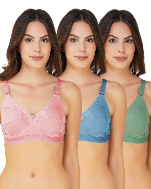 Arc de Shapes - Full Coverage Non Padded Cotton Blend T-Shirt Bra for Women (Pack of 3) - FREE GIFT INSIDE