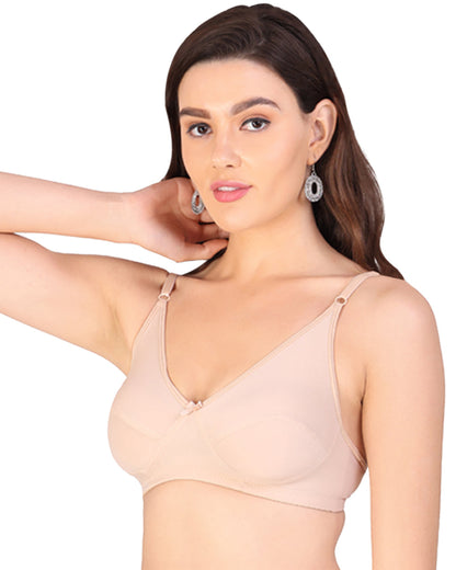 Arc de Shapes - Women Cotton Lycra Non Padded Full Coverage Everyday T-Shirt Bra with Adjustable Straps - FREE GIFT INSIDE