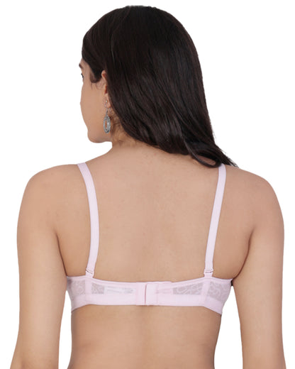 Arc de Shapes Women's Pink Mesh Medium Padded Non-Wired T-Shirt Bra – Seamless Full Coverage with Adjustable Straps - FREE GIFT INSIDE