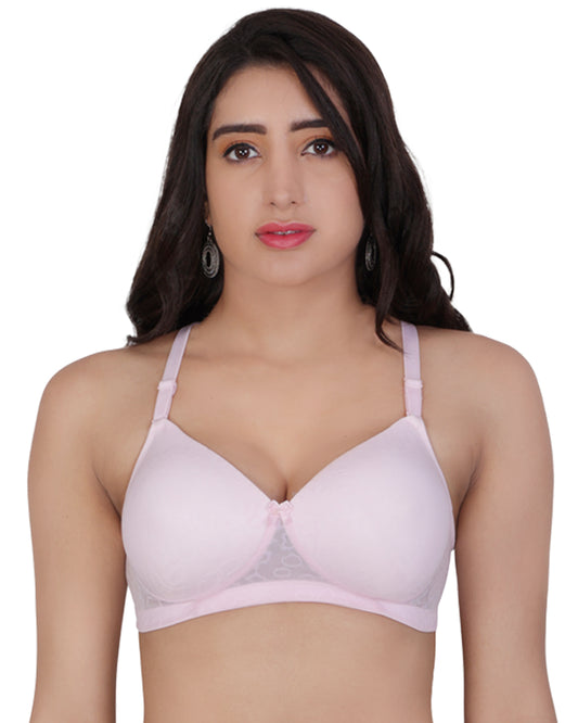 Arc de Shapes Women's Pink Mesh Medium Padded Non-Wired T-Shirt Bra – Seamless Full Coverage with Adjustable Straps - FREE GIFT INSIDE