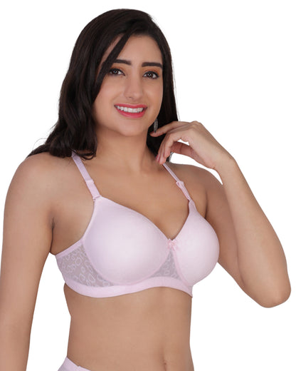 Arc de Shapes Women's Pink Mesh Medium Padded Non-Wired T-Shirt Bra – Seamless Full Coverage with Adjustable Straps - FREE GIFT INSIDE