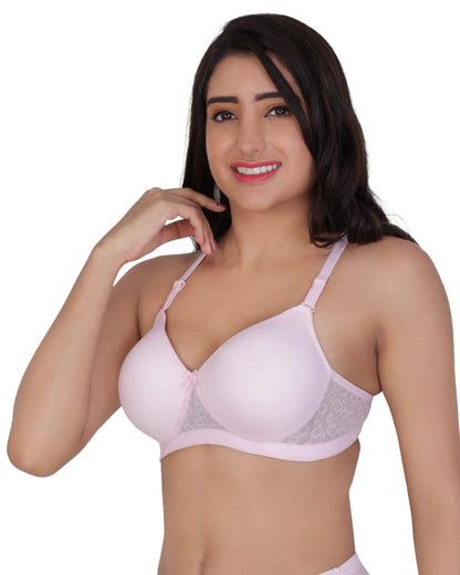 Arc de Shapes Women's Pink Mesh Medium Padded Non-Wired T-Shirt Bra – Seamless Full Coverage with Adjustable Straps - FREE GIFT INSIDE