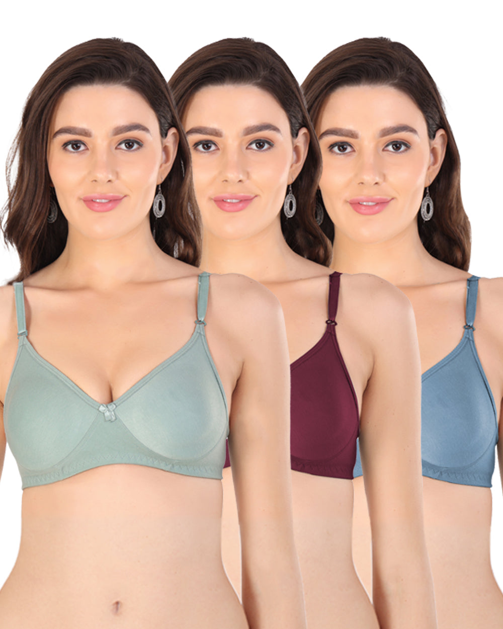 Arc de Shapes Women Cotton Blend Non Padded Full Coverage Multicolor Everyday T-Shirt Bra (Pack of 3) - FREE GIFT INSIDE