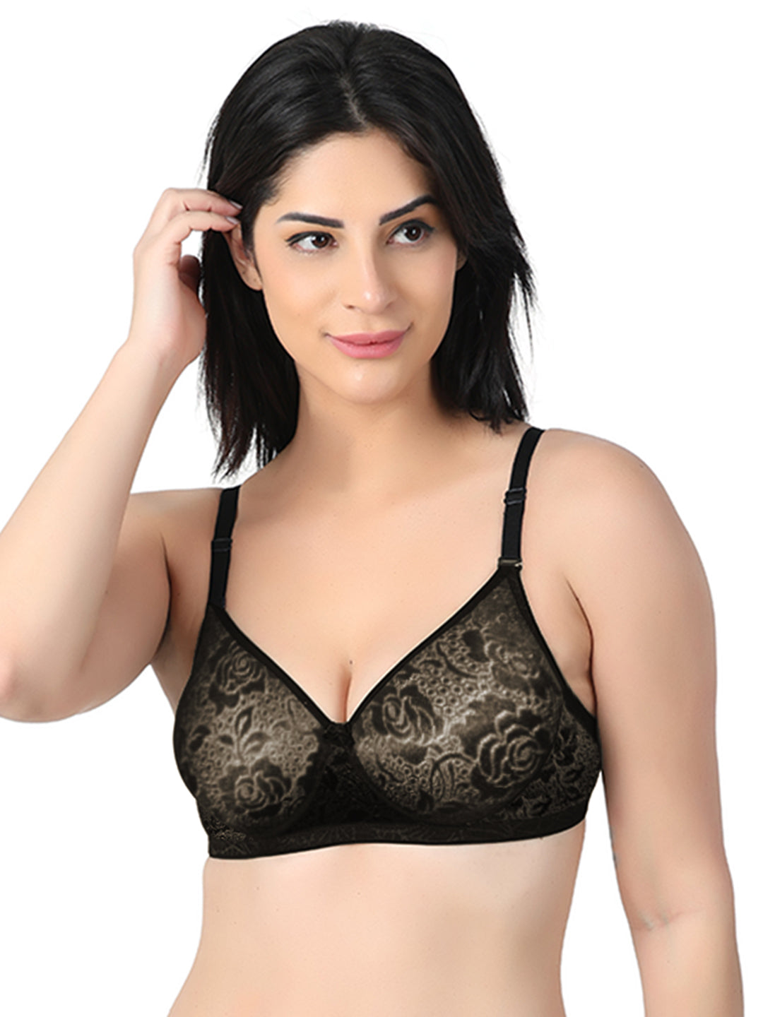 Medium Padded Full Coverage Net Bra front view