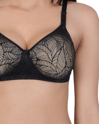 Arc de Shapes – Women Medium Padded Full Coverage Non-wired Power Net or Contour Black & Skin Color Everyday Net Bra available with (B, C, D CUP) - ONPB3013 | FREE GIFT INSIDE