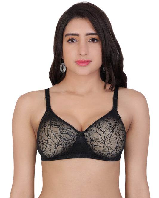 Arc de Shapes – Women Medium Padded Full Coverage Non-wired Power Net or Contour Black & Skin Color Everyday Net Bra available with (B, C, D CUP) - ONPB3013 | FREE GIFT INSIDE