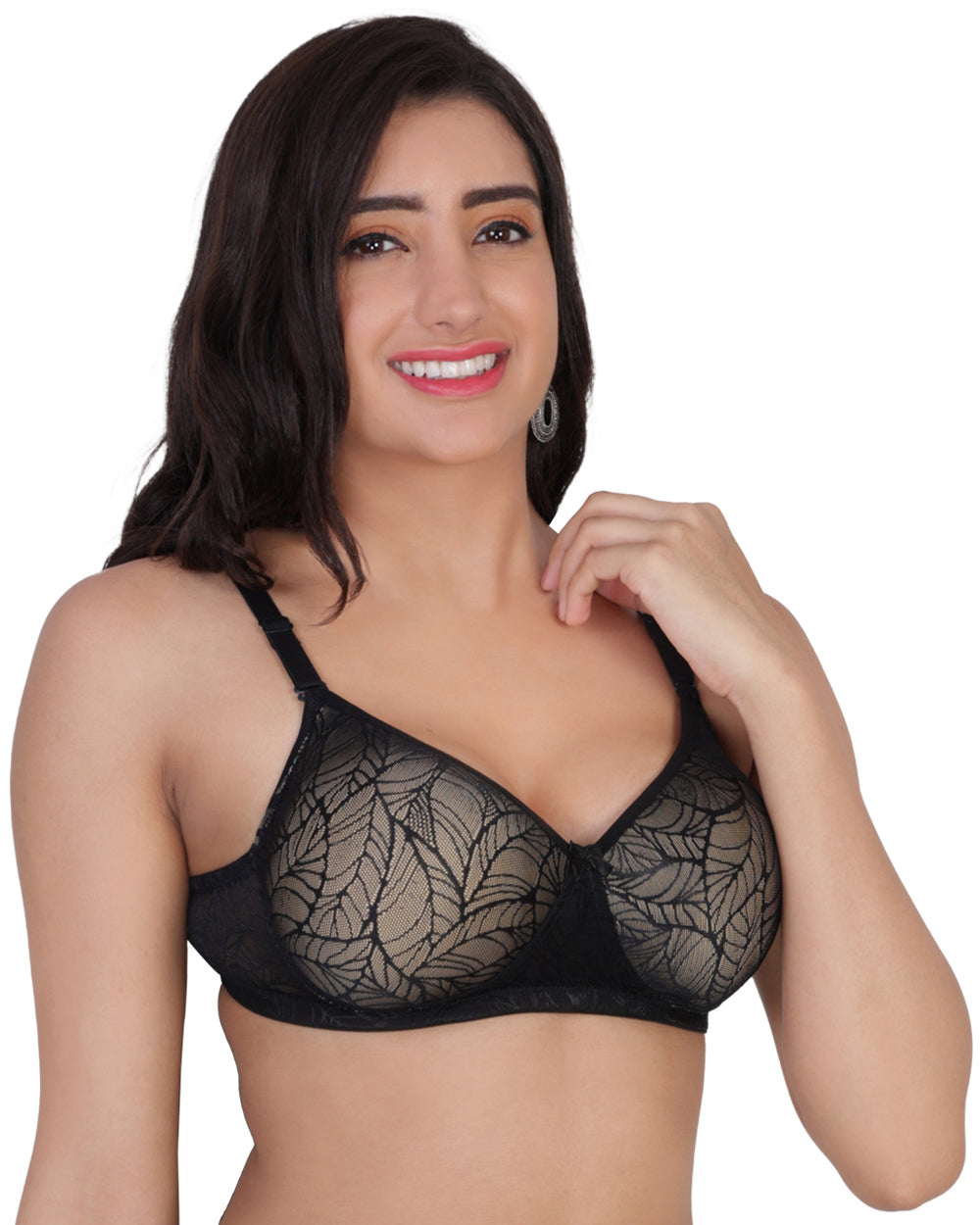 Arc de Shapes – Women Medium Padded Full Coverage Non-wired Power Net or Contour Black & Skin Color Everyday Net Bra available with (B, C, D CUP) - ONPB3013 | FREE GIFT INSIDE