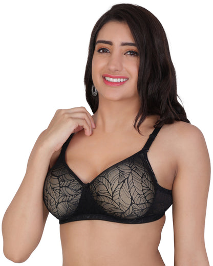 Arc de Shapes – Women Medium Padded Full Coverage Non-wired Power Net or Contour Black & Skin Color Everyday Net Bra available with (B, C, D CUP) - ONPB3013 | FREE GIFT INSIDE