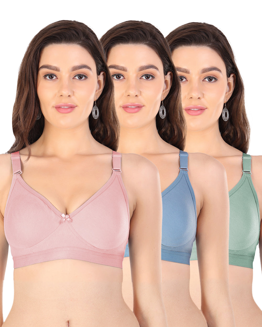 Arc de Shapes Women Cotton Blend Non Padded Non-Wired Full Coverage Everyday T-Shirt Bra with Adjustable Straps (Pack of 3) - FREE GIFT INSIDE