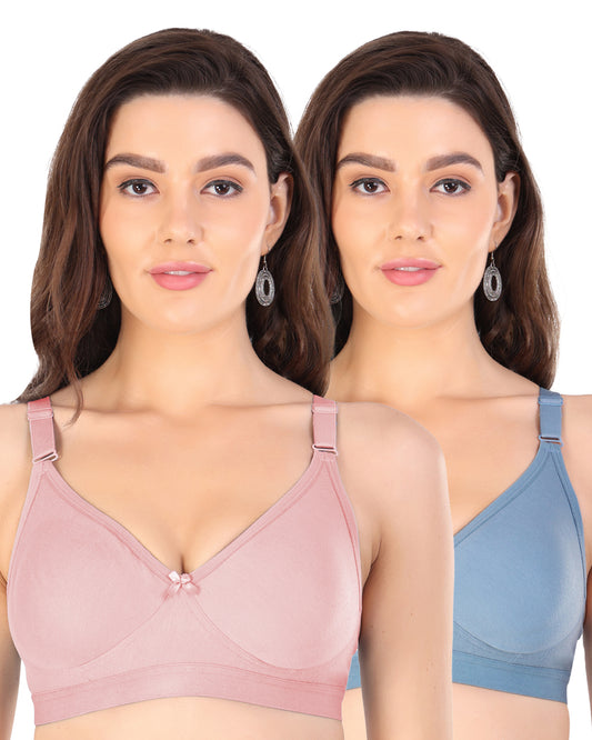 Arc de Shapes Women Cotton Blend Non Padded Non-Wired Full Coverage Everyday T-Shirt Bra with Adjustable Straps (Pack of 2) - FREE GIFT INSIDE