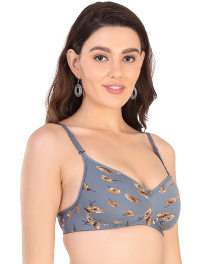 Arc de Shapes Women Cotton Blend Lightly Padded Non-Wired Full Coverage Everyday Printed T-Shirt Bra with Detachable Straps - FREE GIFT INSIDE