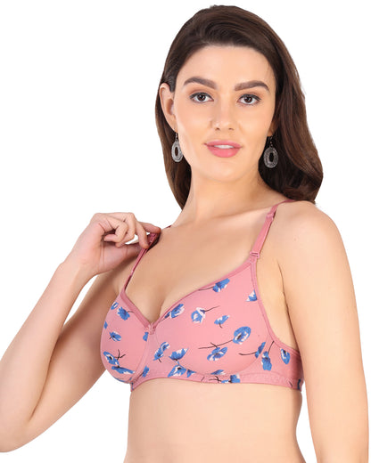 Arc de Shapes Women Cotton Blend Lightly Padded Non-Wired Full Coverage Everyday Printed T-Shirt Bra with Detachable Straps - FREE GIFT INSIDE