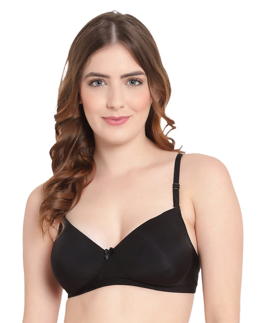 Arc de Shapes – Women Medium Padded Non-Wire Full Coverage Nylon Blend Black Color Everyday Bra available with (B, C, D CUP) - ONPB3010 | FREE GIFT INSIDE