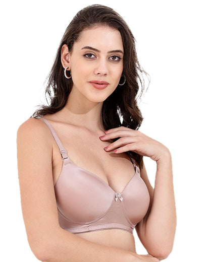 Arc de Shapes – Women Medium Padded Full Coverage Non-wired Nylon Blend Blush Color Seamless Everyday Bra Available with (B,C,& D CUP) - ONPB3009 - FREE GIFT INSIDE