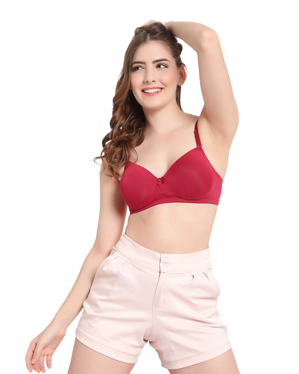 Arc de Shapes – Women Medium Padded Non-Wire Full Coverage Nylon Blend Maroon Color Everyday Bra available with (B, C, D CUP) - ONPB3011 | FREE GIFT INSIDE